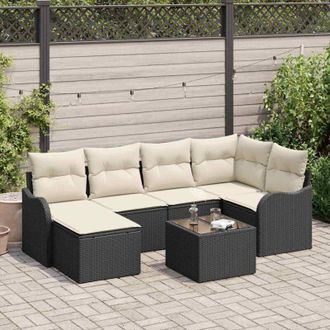 vidaXL Vidaxl - Conjunto De Sof&aacute; De Jard&iacute;n Con Coj&iacute;n 7 Pcs Negro Polirat&aacute;n