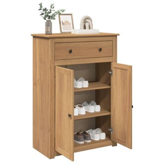 Berkfield Home Shoe Cabinet Panama 80x40x114 cm Solid Wood Pine in Brown | Size: 80 x 40 x 114 cm