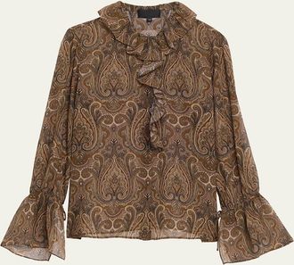 Nili Lotan Cecily Paisley Silk Ruffle Shirt