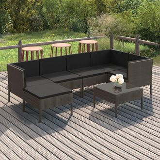 vidaXL Set De Muebles De Jard&iacute;n 7 Pzas Y Cojines Rat&aacute;n Sint&eacute;tico Gris Vidaxl