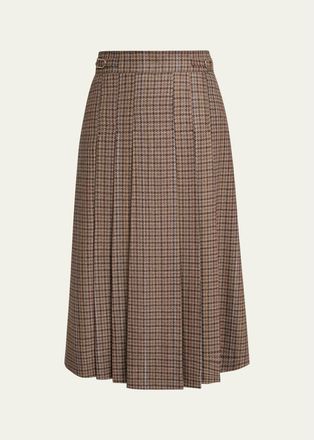 Gabriela Hearst Wesley Houndstooth Pleated Midi Skirt