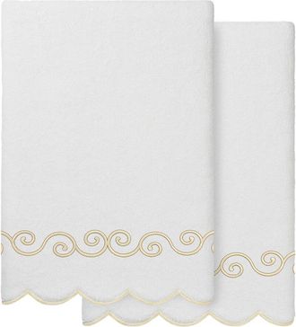 Linum Home Textiles 100% Turkish Cotton Symmetra Scallop 2Pc Embellished Bath Towel Set