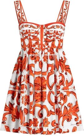 Dolce & Gabbana Orange Printed Sweet Heart Neck Dress