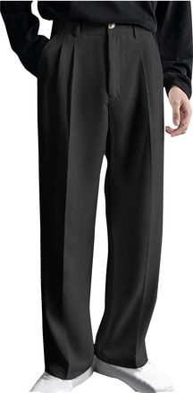 Generic Mens Dress Trousers Loose Fit Business Pants Plain Casual Trouser Straight Wide Leg Bottoms Comfy Pant for Men Lounge Wear with Pockets Work Office Cl