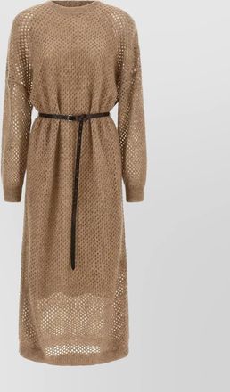 Brunello Cucinelli mesh knit belted waist dress