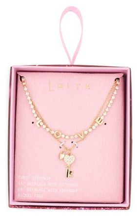 Leith Set of 2 Love & Key Cubic Zirconia Pendant Necklace in Clear- Gold at Nordstrom Rack
