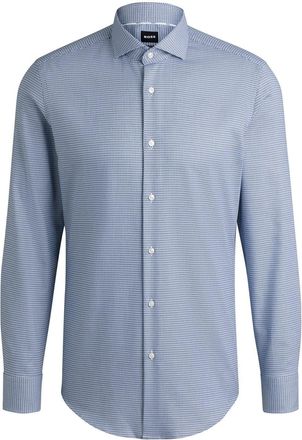HUGO BOSS Mens Hbb Hhank Spread C1 Plain Long Sleeve Shirt in Dark Blue - Size 15.75 inch