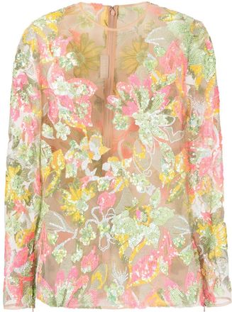 Elie Saab sequin-embellished floral-print blouse - women - Silk - 38 - Neutrals
