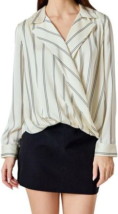 endless rose Stripe Wrap Front Top in Ivory Stripes at Nordstrom, Size X-Small