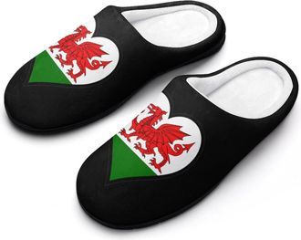 Generic Welsh Dragon Flag Heart Mens Cozy Cotton Slippers with Memory Foam Lightweight Anti-skid House Shoes for Indoor Outdoor