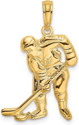 Diamond2Deal 10k Yellow Gold Hockey Player with Stick and Puck Charm Pendant