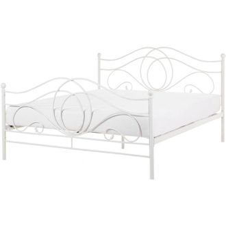 Beliani Beliani - Letto in Metallo Bianco con Rete a Doghe Decori Sinuosi 160 x 200 cm Lyra