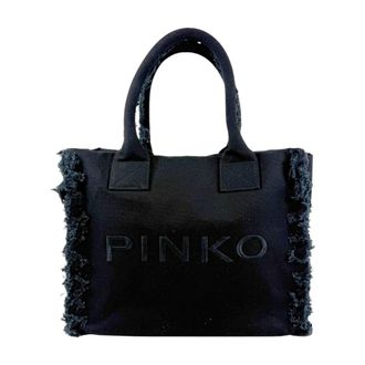 Pinko Tote Bags, female, Black, Size: ONE SIZE Beach Shopper Canvas