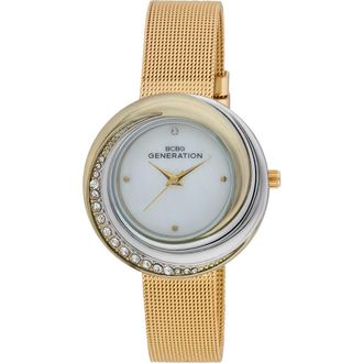 BCBGeneration Nova 3 Faux Leather Strap Watch, 35mm in Gold at Nordstrom Rack