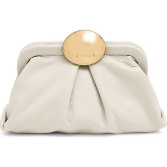 Aim&eacute;e Mini Full Circle Leather Frame Crossbody Clutch in Chalk Crinkle at Nordstrom