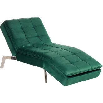 Beliani Beliani - Chaise Longue Velluto Imbottito Verde Schienale e Poggiapiedi Regolabili Loiret