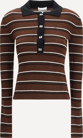 Ganni Maglia polo in Merino a righe Woman XS