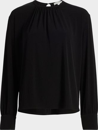 Vince Gathered Long-Sleeve Crepe Blouse