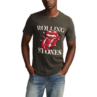 Lucky Brand Rolling Stones Lights Embroidered Appliqu&eacute; Cotton T-Shirt in Raven at Nordstrom, Size Large