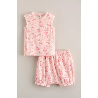 Nordstrom Lace Trim Cotton Rib Tank & Bloomers Set in Pink Heaven Dense Disty at Nordstrom, Size 24M
