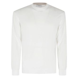 Eleventy Round-neck Knitwear, male, White, Size: 2XL Maglia girocollo manica lunga