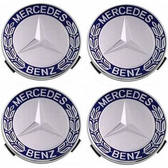 OEM Lot De 4 Cache-moyeux 75 Mm Pour Mercedes Benz - Plastique Abs - Installation Facile Et Esth&eacute;tique Am&eacute;lior&eacute;e - Couleur Bleue