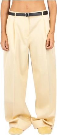 Jil Sander Wijde Pijpen Broek - Dames - Wijde Broeken - Beige - S - Wol - Broeken