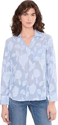 Nic+Zoe Sky Striped Jacquard Top Womens Clothing Blue : LG, Cotton