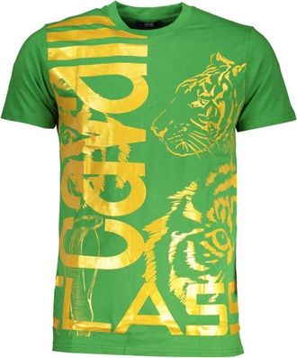 Cavalli Groene Katoen Print Logo T-Shirt - Heren - T-shirts - Groen - XL - Katoen - Tops