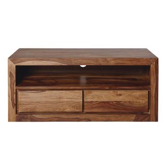 Maisons du monde Mueble de TV con 2 cajones de madera maciza de sheesham 116 cm