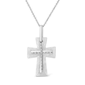 House of Brilliance 925 Sterling Silver Prong-Set Diamond Accent Cross Pendant Necklace in White at Nordstrom