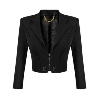 Elisabetta Franchi Blazers, female, Black, Size: 2XL Double Crepe Stretch Short Blazer