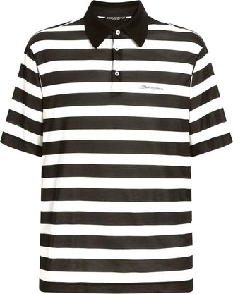 Dolce & Gabbana Polo-shirt van zijden jersey met korte mouwen en gestreepte print - Heren - Polos - Veelkleurig - XL - Tops