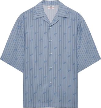 GCDS Pinstripe Bowling Shirt - Heren - Korte mouwen Overhemden - Blauw - M - Polyester - Overhemden