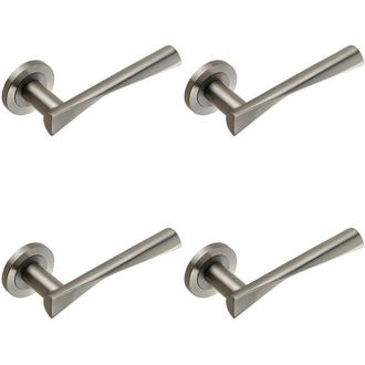 Loops 4x PAIR Angular Twisted Lever on Round Rose Concealed Fix Satin Stainless Steel in Metallics