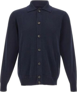 FILIPPO DE LAURENTIIS Gebreide Cardigan met Kraag en Knopen - Heren - Vesten - Blauw - S - Katoen - Truien & Vesten