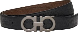 Ferragamo Reversible Black and Brown Leather Belt with Gancini Buckle