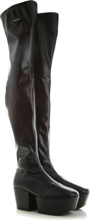 Prada Womens Black Calfskin Over The Knee Shoe