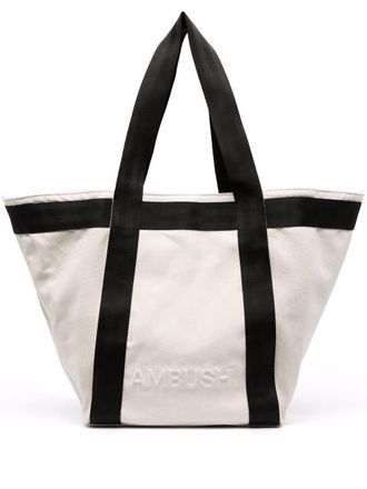 AMBUSH medium logo-embossed tote bag - unisex - Cotton/Linen/Flax/Cotton/Polyethylene/Polyamide/Calf Leather - OS - Neutrals