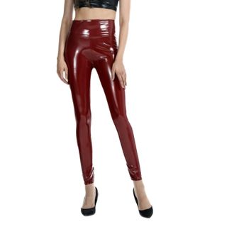 Generic Womens Faux Leather Leggings Elasticated High Waisted Pu Pants Wet Look Shiny Metallic Leggings Tummy Control Stretchy Skinny Slim Tights Sexy Tights 