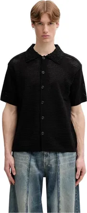 Andersson Bell Overhemden, Heren, Zwart, L, Katoen, Jongens Slim Fit Korte Mouw Kraag Vest
