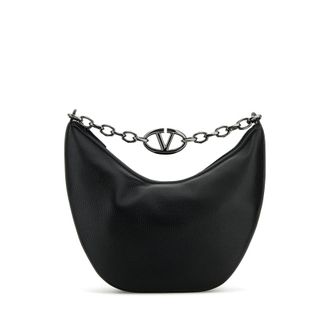 Valentino Garavani Black Leather Hobo Vlogo Moon Shoulder Bag
