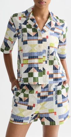 Scotch & Soda Embroidered Cotton Button-Up Shirt in Patchwork Infinity at Nordstrom, Size 12 Us