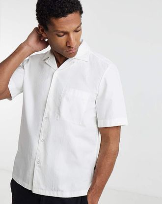 HUGO BOSS Textured Resort Shirt - White