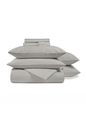 Christy 400TC Luxury Cotton Sateen Plain Dye Bedding Gift Set Bundle in Light Grey | Size: Double