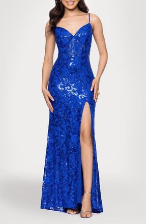 Blondie Nites Sequin Tapestry Sheath Gown in Royal at Nordstrom, Size 9