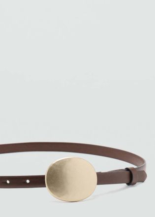 Mango Cintura pelle fibbia tonda cioccolato - Donna - S - MANGO