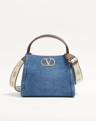 Valentino Garavani Borsa A Mano Media Valentino Garavani Alltime In Denim Con Tracolla Nastro Ricamato Donna DENIM UNI