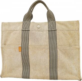 Herm&egrave;s Gray Canvas Tote Bag (Pre-Owned)