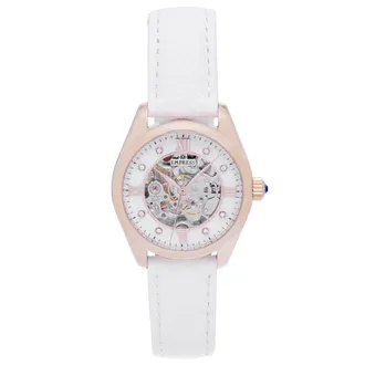 Empress Keizerin Magnolia Automatic MOP Skeleton Dial Leather-Band Watch